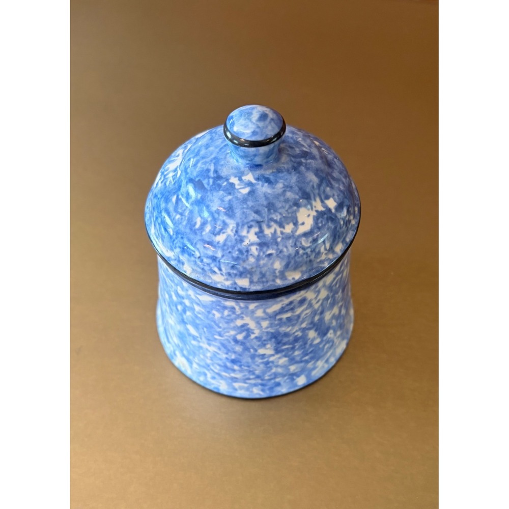 Stangl Pottery Town and Country Blue Spongeware Lidded Sugar Bowl Small Canister